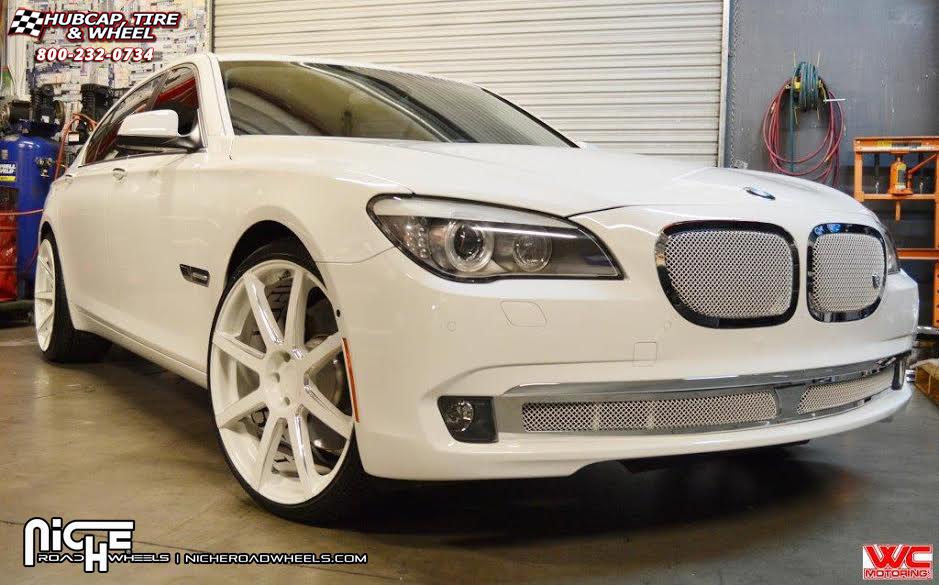 vehicle gallery/bmw 750 li niche nyx  Gloss White | Hi Luster Polished Windows wheels and rims